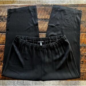 Eileen Fisher Black Wide Leg Elastic Waist Pull on 100% Silk Pants Size …